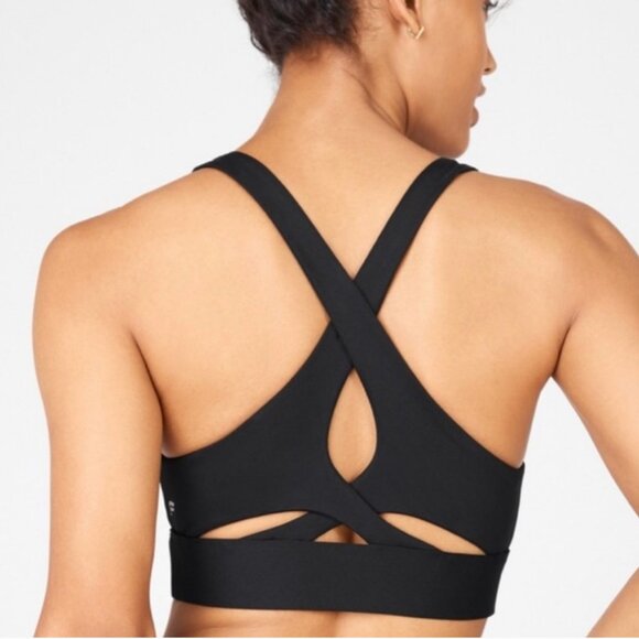 Fabletics Ella High Impact Sports Bra Black Shimmer Faux Leather (M) NWOT! - Picture 3 of 9